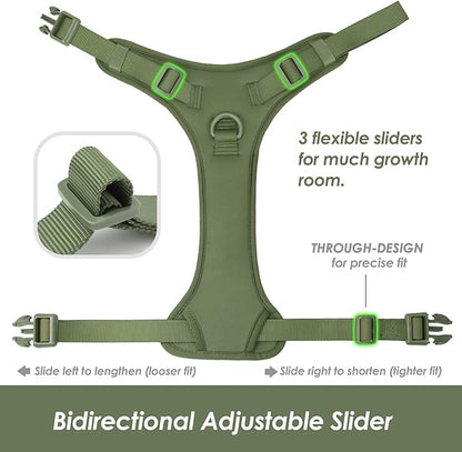 No Pull Dog Harness, Puppy Vest with Front Clip for Small Medium Large Sized Cute Dog (Misty Green,L)