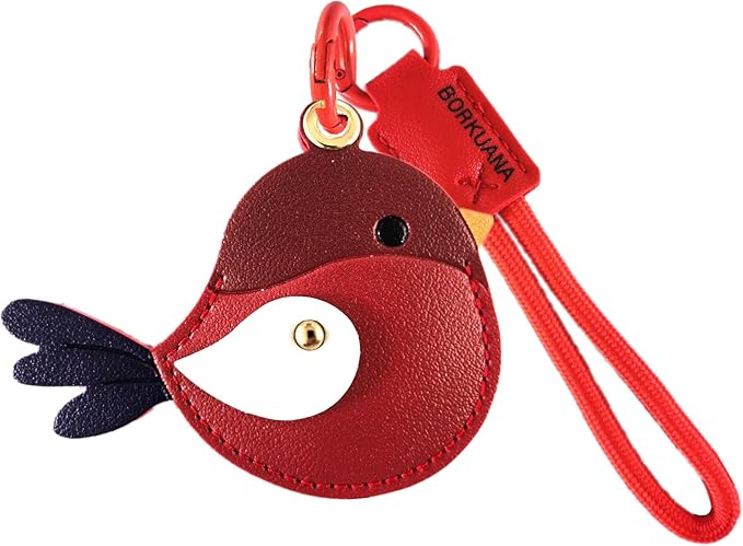 Leather Keychain Holder Case Compatible with AirTag,Cute Protective Cover with Keyring and Lanyard,Anti-Scratch Finder GPS Tracker Case for Wallet Keys,Bag,Pets,Backpack(Red Bird)