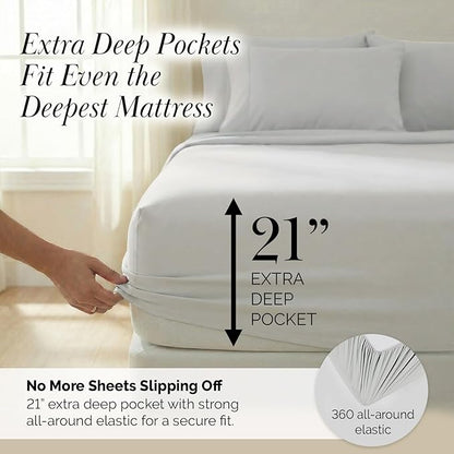 Southshore Fine Living, Inc. 6-Piece Extra Deep Pocket Sheets Set, Full Size Hotel Quality Grey Sheets, Soft Microfiber Full Size Bed Set with Flat and Fitted Sheet, 4 Pillowcases, Light Grey