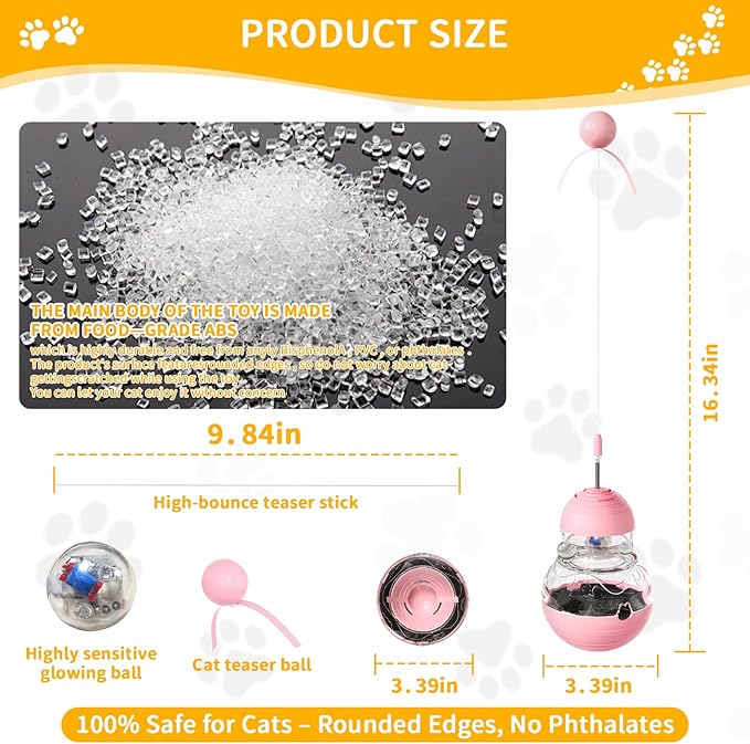 Cat Interactive Toys Engaging Wand, Slow Food Treat Dispenser, and Tumbler Design for Indoor Cats Durable, Non-Toxic, Ideal for Exercise and Boredom Relief Gift for Kitten, Pink