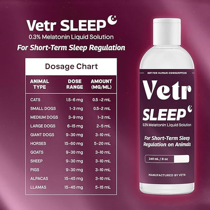 vetr Sleep Melatonin for Dogs & Cats - Roasted Chicken Flavor - Liquid Calming Drops, Dog Sleep Aid, Anxiety Relief Supplement (240mL)