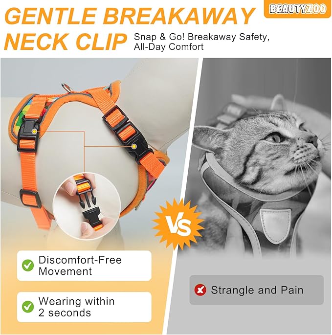 BEAUTYZOO Cat Harness and Leash for Walking, Escape Proof Soft Adjustable Vest Harnesses for Medium Large Cats, Easy Control Breathable Reflective Strips Jacket, Orange, M