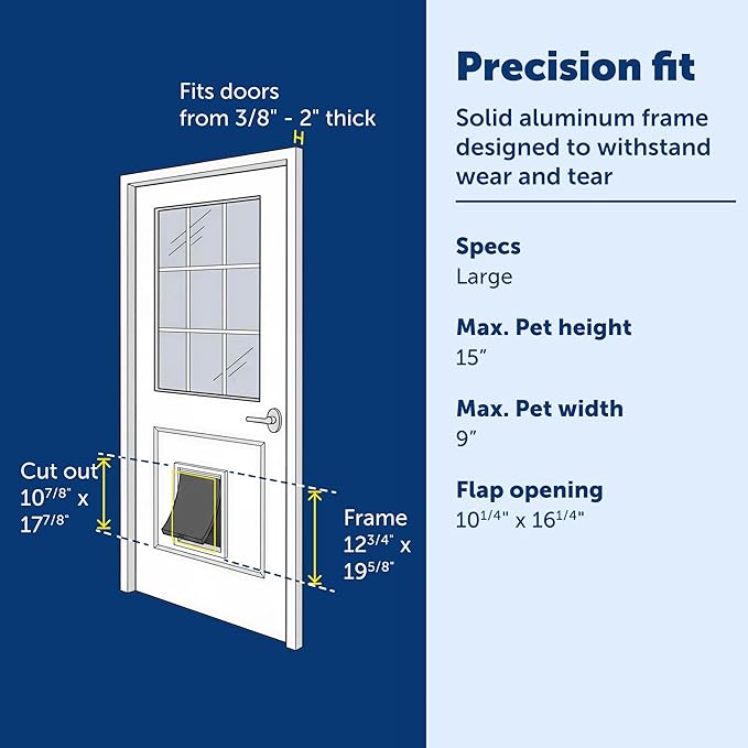 PetSafe Freedom Aluminum Pet Door - Easy Installation Heavy Duty Dog & Cat Door with Magnetic Tinted Flap - Long-Lasting Pet-Friendly Design - Large - for Dogs Up to 100 lb