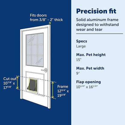 PetSafe Freedom Aluminum Pet Door - Easy Installation Heavy Duty Dog & Cat Door with Magnetic Tinted Flap - Long-Lasting Pet-Friendly Design - Large - for Dogs Up to 100 lb