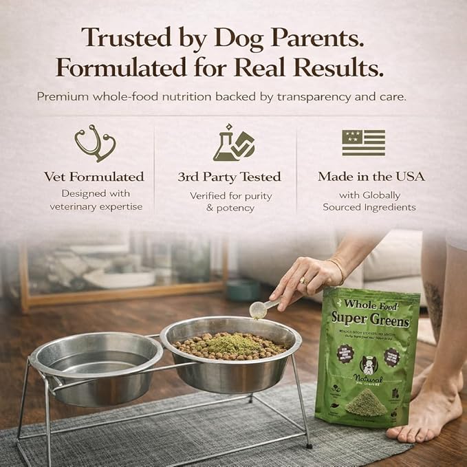 Natural Dog Company Super Greens Food Topper for Dogs, 8oz – Multivitamin & Superfood Powder – Immune, Digestive & Skin & Coat Support – No Fillers or Artificial Preservatives – All Life Stages
