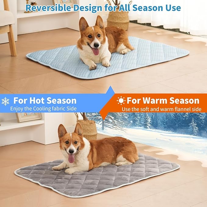 Dog Cooling Mat, Washable Cooling Mat for Dog, Foldable Kennel Pet Bed, Cool Pad (Cool &Warm Surface) for All Seasons Use, Pet Pads for Cats Use in Crate (51 X 37.5 Inch - XX-Large)