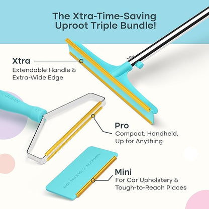 Uproot Cleaner Pro Pet Hair Remover Bundled with Mini Pet Hair Removal Tool for Couch & Xtra Carpet Fur Removal Tool - A True Fur-Riccane Survival Kit