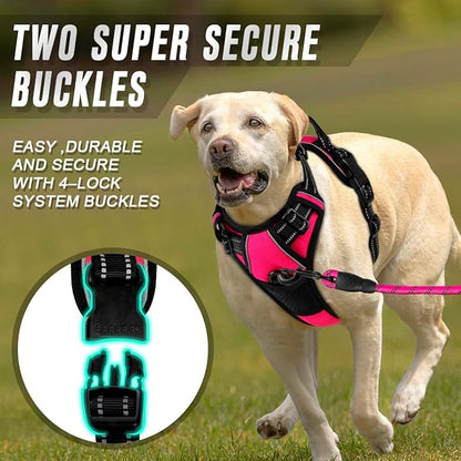 BARKBAY No Pull Dog Harness Front Clip Heavy Duty Reflective Easy Control Handle for Large Dog Walking(Pink,L)