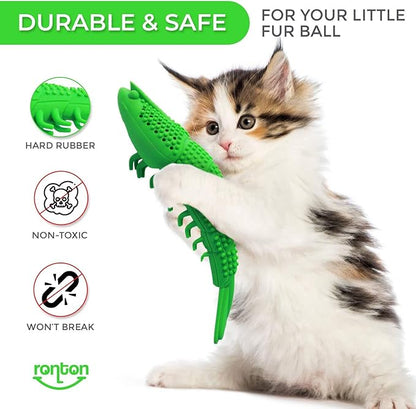 Ronton Cat Toothbrush Catnip Toy - Durable Hard Rubber - Dental Care, Cat Interactive Toothbrush Chew Toy (1 Pack Green (Shrimp)