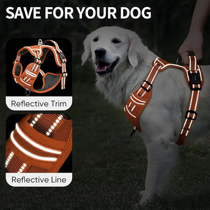 HEELE Dog Harness for Medium Dogs No Pull Dog Vest Harness with Soft Padded Handle Reflective for Outdoor Training, Pumpkin Orange, M