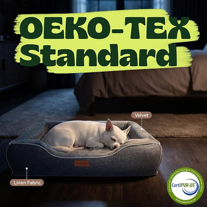 Orthopedic Dog Bed for Small Dogs,Cooling Gel Memory Foam Pet Sofa with Removable Washable Cover,Egg Crate Foam Bolster,Waterproof,Joint Pain Relief,24"x18"x6",Dark Grey