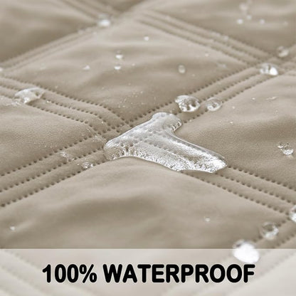 fuguitex Waterproof Dog Blanket Reversible for Small Dogs Resistant Leakproof Washable Couch Cushion Bed Protector Cover for Indoor Furniture Pet Friendly（82"*82",Brown+Khaki+Khaki