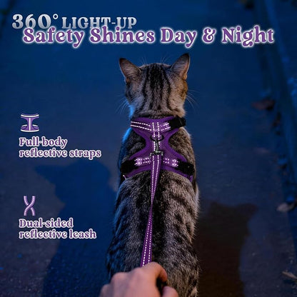 rabbitgoo Cat Harness and Leash, Escape Proof Vest with 3 Adjustable Buckles, Soft Comfortable Kitten Harness, Easy to Wear, Reflective for Safe Outdoor Walking, Small, Purple