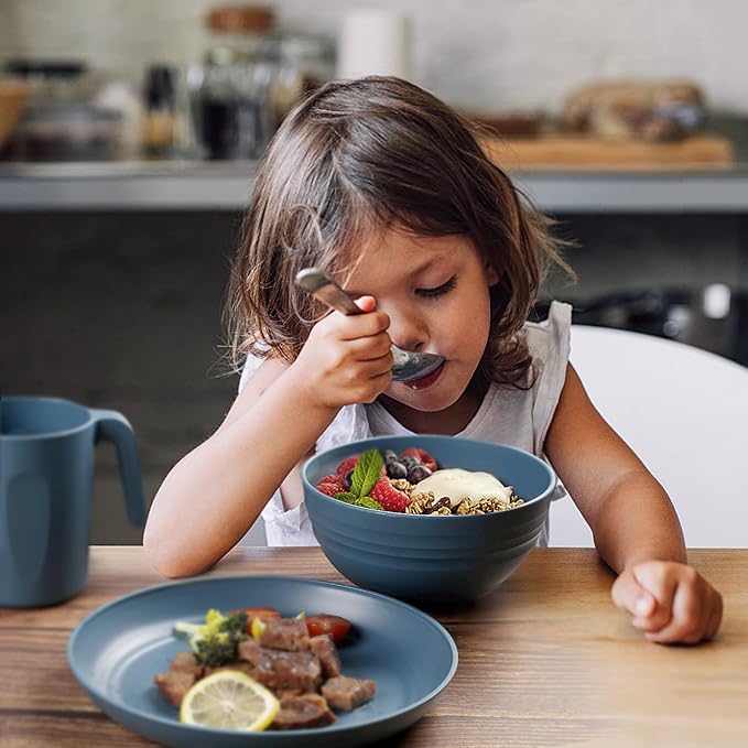 shopwithgreen Plastic Cereal Bowls, Reusable Bowls for Kitchen, Set of 4, Microwave and Dishwasher Safe Bowl for Soup, Oatmeal, Ramen, RV, Camping, Kids, College Dorm Room, 26 OZ, Dark Coastal