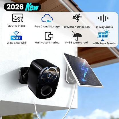realhide 2026 Upgraded 2K Wireless Outdoor Security Cameras with Solar Panels, Free Cloud Storage, AI Motion Detection, Spotlight & Siren Alarm, 2-Way Talk, IP66 Waterproof