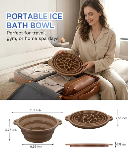 Ice Face Bowl with Built-in Ice Tray, Collapsible Silicone Facial Ice Bath Bowl for Cold Plunge Therapy, Skin Tightening & Acne Relief, Portable Spa Tool for Home & Travel Versatile Use