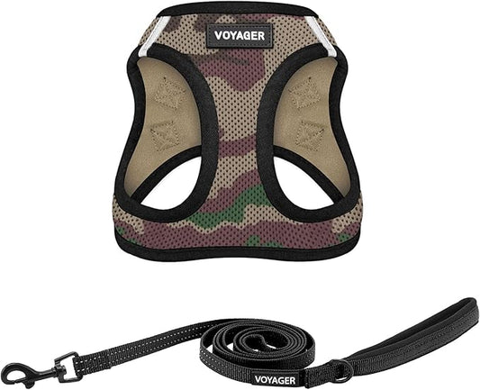Best Pet Supplies Voyager Step-in Air All Weather Mesh Harness and Reflective Dog 5ft Leash Combo with Neoprene Handle, for Small, Medium and Large Breed Puppies - Set (Army/Black Trim), X-Small