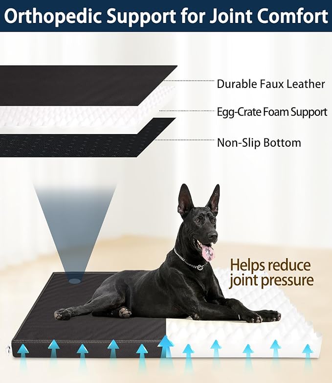 Waterproof Leather Dog Bed Crate Mat Pet Pad for Large Dogs, Wipeable Easy to Clean Vinyl Mattress, Pee Proof Kennel Liner Suitable for Pet Up to 120 lbs