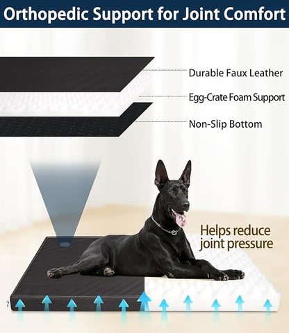 Waterproof Dog Bed Hair-Resistant, Removable Vegan Leather Cover, Pee Proof Black Vinyl Pad, Easy to Clean Pet Pad