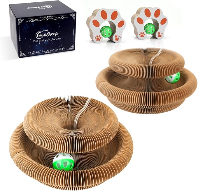 Goosheep 2Pack Kitty Kurlz Magic Organ Cat Scratching Board Cat Accordion Toy Cats Scratching Post Ball Track, Kitten Fun Intelligence Physical Exercise Educational Toy