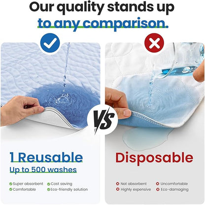 Noovirum® Washable Underpads,34"x36" (Pack of 4) Blue - Heavy Absorbency Incontinence Bed Pads for Adults, Kids & Pets - Waterproof Reusable Protective Pad for Bed, Sofa, Furniture & Floor