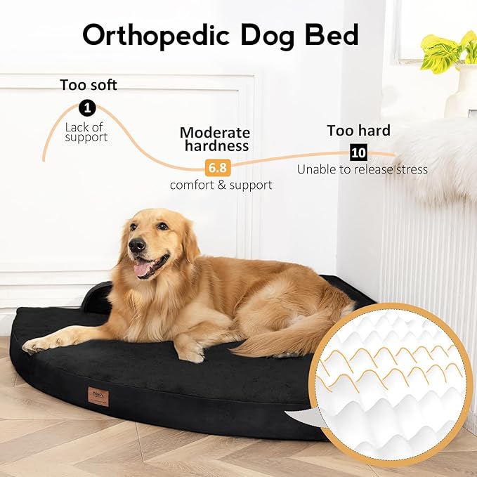 MEKIY Large Orthopedic Dog Bed with Sides Big Dog Beds with Removable Washable Cover Non-Slip Waterproof Pet Bed for Medium Large Dogs - Black L