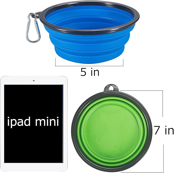 Comsun 2-Pack Extra Large Size Collapsible Dog Bowl, Foldable Expandable Cup Dish for Pet Cat Food Water Feeding Portable Travel Bowl Blue and Green