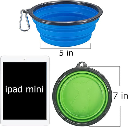 Comsun 2-Pack Extra Large Size Collapsible Dog Bowl, Foldable Expandable Cup Dish for Pet Cat Food Water Feeding Portable Travel Bowl Blue and Green