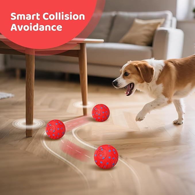 Remotely Controlled Smart Dog Ball: Automatic Bouncing, Vibration and Jumping Action Interactive Toy, Durable Duraspin for Aggressive Chewers, Rechargeable, for Indoor & Outdoor Use Red