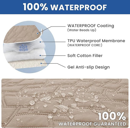 Waterproof Dog Bed Cover Pet Blanket, Soft Couch Cover for Dogs Washable, Non-Slip Dog Blanket Protect Furniture Couch Sofa Car for Puppy Large Dogs Cat (82x102 Inch, Khaki)