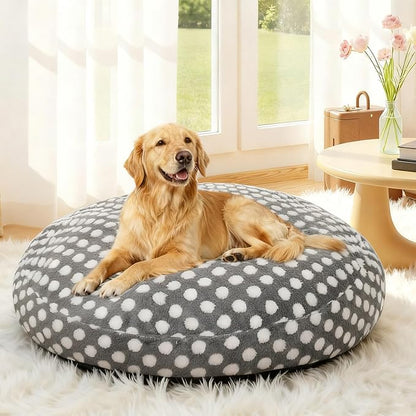 Washable Dog Bed Covers Round Replacement Dog Bed Covers, Waterproof Sofa Cover with Dot Print Design for Medium & Large Pet Beds, Cover Only (Dark Gray, 45 * 45 * 11in)