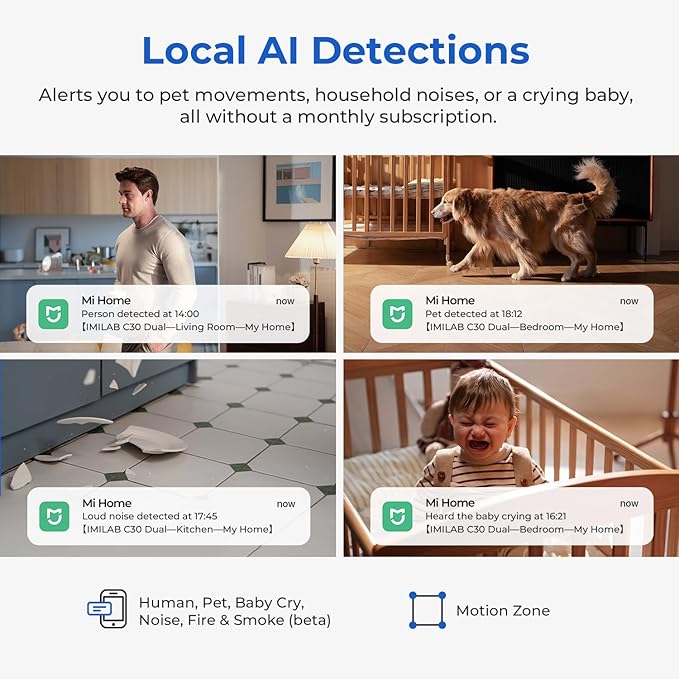 IMILAB C30 Dual 3K+3K Indoor Security Camera, 360° Pan Tilt Pet/Baby/Kid Camera, Room Cam w/Human & Pet Tracking, Smoke Detection, Color Night Vision, 5G WiFi Plug-in Cam, Wall Mount, No Monthly Fee