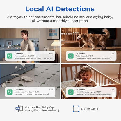 IMILAB C30 Dual 3K+3K Indoor Security Camera, 360° Pan Tilt Pet/Baby/Kid Camera, Room Cam w/Human & Pet Tracking, Smoke Detection, Color Night Vision, 5G WiFi Plug-in Cam, Wall Mount, No Monthly Fee