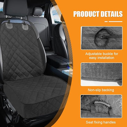 ZIMISI Dog Car Seat Cover, Waterproof & Scratch Proof Car Seat Protector with Side Flaps, Nonslip Front Car Seat Covers with Safety Belt, Universal Dog Mat for Cars, SUVs, Trucks (Black)