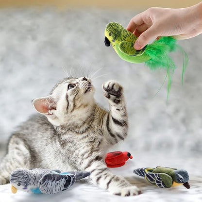 Dorakitten Cat Catnip Toys Interactive Cats 4pcs Kitten Plush Nip Chew Bird Toy with Crinkle Paper Pet Best Treats Stuffed Pillow Cute Teething Play Gifts Soft Kick Sound Supplies for Indoor Kitty