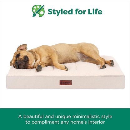 Furhaven Orthopedic Dog Bed – Classic Cushion with Plush Tufted Top, Supportive Foam Mattress, Removable Washable Cover, Joint Relief - Wheat, Medium