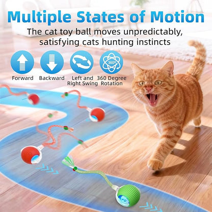 Interactive Cat Toys for Indoor Cats, Automatic Kitten Toys for Bored Indoor Adult Cats, Smart Kitten Rolling Ball Moving Balls Toy, Rechargeable Dog Cat Ball for Enrichment Exercise (Red+Green)