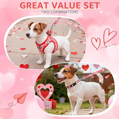 SCENEREAL Valentines Dog Harness Collar and Leash Set, Step in No Pull Soft Mesh Pet Harnesses for Small Medium Dogs Puppy Cats, No Chock Reflective Vest Harness