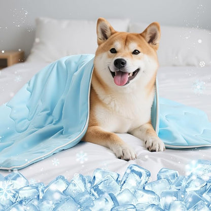 Premium Cooling Dog Blanket, Q-MAX>0.4 Cooling Blanket for Dogs, Washable Lightweight Summer Quilt for Pets and Humans, Self Cool Quilt for Cats, Cool Throw for Hot Sleepers, 30"×40", L, Blue
