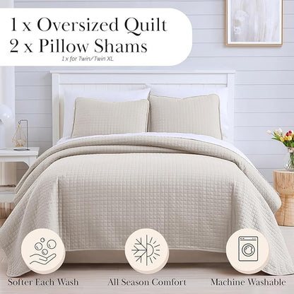 Southshore Fine Living, Inc. King Quilt Bedding Set, Quilted Comforter, Coverlet Bed Spread for California Kings, Luxury Bedding King Quilt Set, Lightweight Quilted Bedspread w/Shams, Bone (Pack of 2)