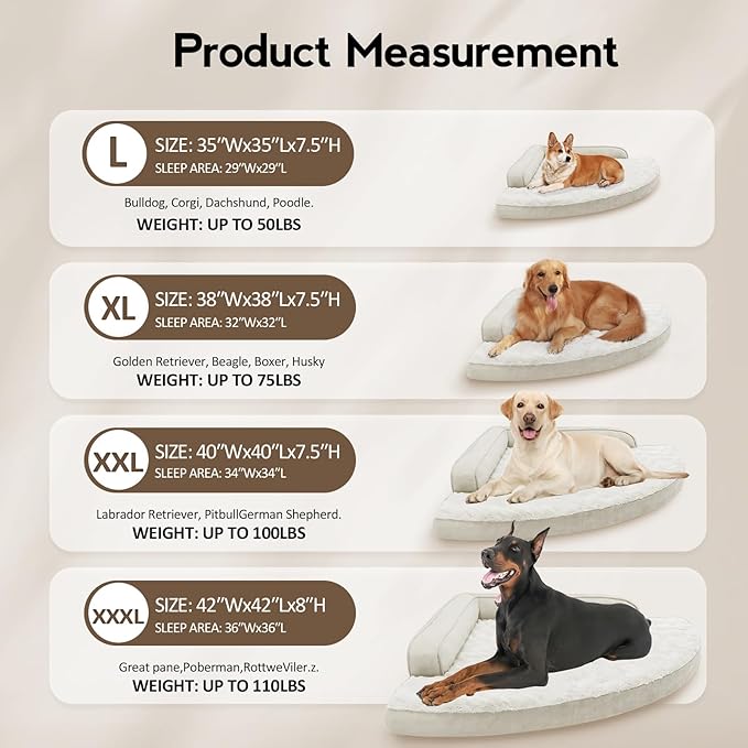 MEKIY Large Orthopedic Dog Bed with Sides Big Dog Beds with Removable Washable Cover Non-Slip Waterproof Pet Bed for Medium Large Dogs - Beige L