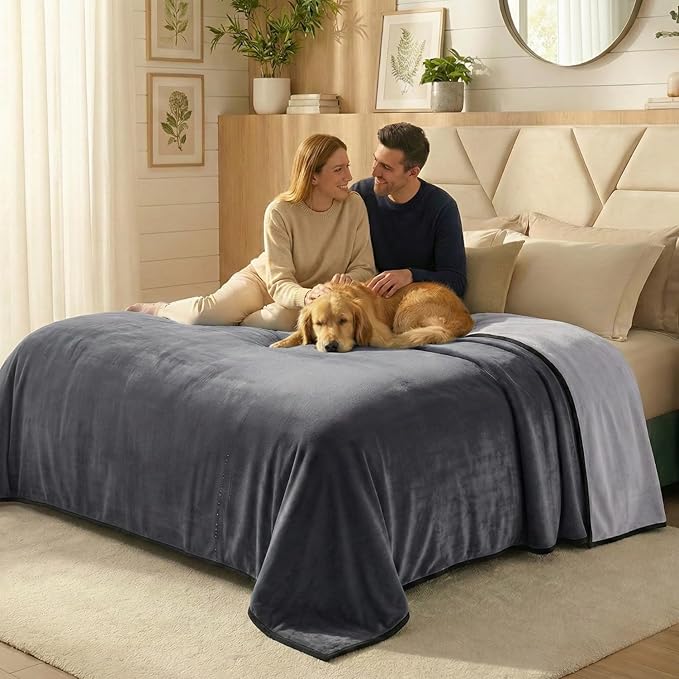 Paw Buddies Premium Waterproof Blanket 80"x90" Velvet-Feel Reversible Throw – Leakproof, Machine Washable Bed & Sofa King Size Protector for Couples, Pets & Travel + Bonus Small Blanket