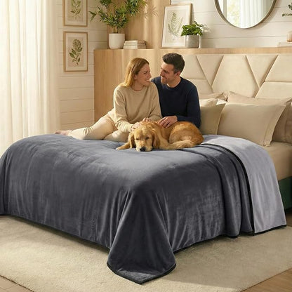 Paw Buddies Premium Waterproof Blanket 80"x90" Velvet-Feel Reversible Throw – Leakproof, Machine Washable Bed & Sofa King Size Protector for Couples, Pets & Travel + Bonus Small Blanket