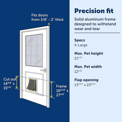 PetSafe Freedom Aluminum Pet Door - Easy Installation Heavy Duty Dog & Cat Door with Magnetic Tinted Flap - Long-Lasting Pet-Friendly Design - Extra Large - for Dogs Up to 220 lb