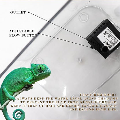 Reptile Water Bowl with Filtration System, Lizard Drinking Fountain, Bearded Dragon Tank Accessories, Reptile Habitat Waterfall for Bearded Dragon, Leopard Gecko, Chameleon, Snake