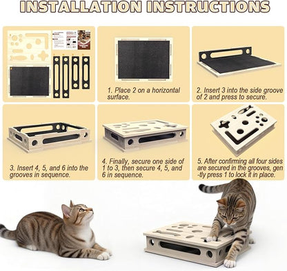 Cat Scratch Puzzle Enrichment Box, Large Solid Wood Construction Cat Nail File Enrichment Box with Sandpaper Inside, Cat Nail File Box Stress Free Alternative to Clippers and Grinders(No Bell Ball)