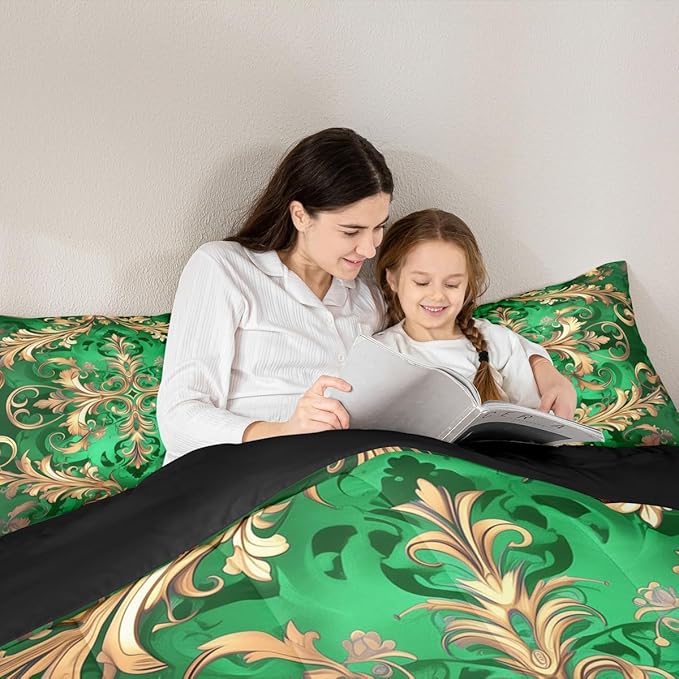 Erosebridal Golden Damask King Comforter Set, Vintage Florals Exotic Soft Bed Set for Kids Boys Girls, Aztec Boho Waterproof Paisley Duvet Insert for Bedroom, Bohemian Retro Hippie Down Comforter