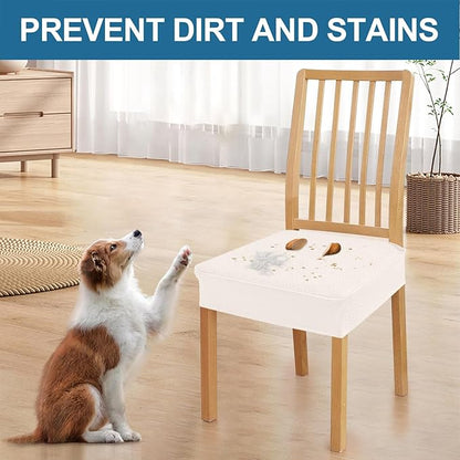 Smiry Waterproof Seat Covers for Dining Room Chairs Set of 8, Stretch Jacquard Removable Washable Chair Seat Slipcovers Protector, No Rear Covers, Ivory