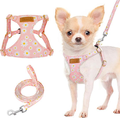 Lukovee Puppy Harness and Leash Set, No Pull Lightweight Soft Suede Adjustable Pet Harness Vest with Snap Buckle for Puppy Small and Medium Size Dog (Pink-S)
