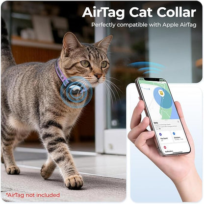 Breakaway AirTag Cat Collar, Reflective Cat Tracker Collar with Air Tag Holder and Bell, Safety Elastic Band Cat GPS Collars for Girl Boy Cats, Kittens and Puppies (Lilac, 8-13'')